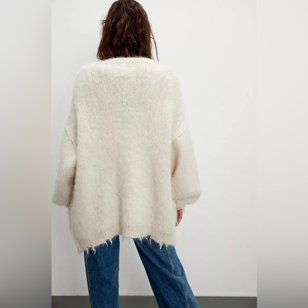 Free People Cream Oversized Fuzzy Zip Teddy Jacket - Picture 2 of 16